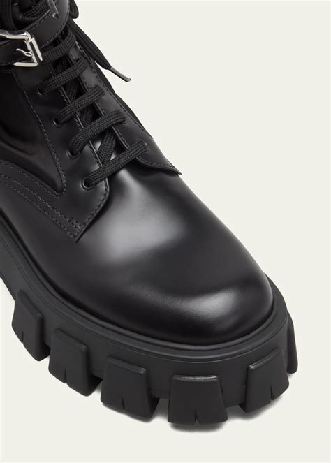 Prada Leather Zip Pocket Combat Booties 